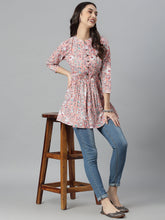 Stylum Women's Floral Printed Cotton Flared Ethnic Short Kurta  (TOPPINKTUKER) Thumbnail