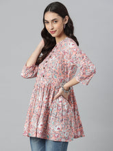 Stylum Women's Floral Printed Cotton Flared Ethnic Short Kurta  (TOPPINKTUKER) Thumbnail