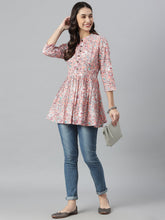 Stylum Women's Floral Printed Cotton Flared Ethnic Short Kurta  (TOPPINKTUKER) Thumbnail