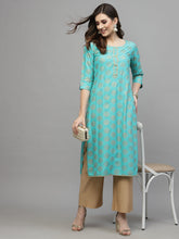 Stylum Women's Gold Printed Rayon Straight Kurta (TORUTURQ) Thumbnail