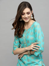 Stylum Women's Gold Printed Rayon Straight Kurta (TORUTURQ) Thumbnail