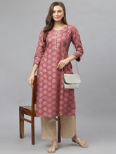 Stylum Women's Gold Printed Rayon Straight Kurta (TORUWINEKURTA) Thumbnail