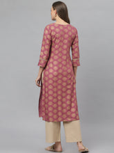 Stylum Women's Gold Printed Rayon Straight Kurta (TORUWINEKURTA) Thumbnail