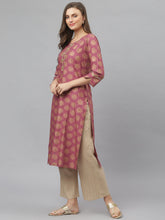 Stylum Women's Gold Printed Rayon Straight Kurta (TORUWINEKURTA) Thumbnail