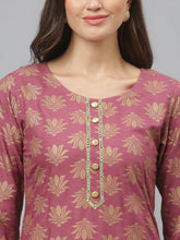 Stylum Women's Gold Printed Rayon Straight Kurta (TORUWINE) Thumbnail