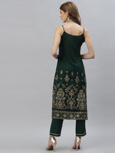 Stylum Women's Gold Printed Rayon Straight Kurta Pant Set (TULIPGREEN) Thumbnail