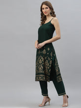 Stylum Women's Gold Printed Rayon Straight Kurta Pant Set (TULIPGREEN) Thumbnail