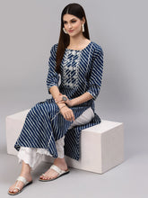 Stylum Women's Lehariya Printed Cotton Straight Kurta (TULUBLUE) Thumbnail