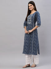 Stylum Women's Lehariya Printed Cotton Straight Kurta (TULUBLUE) Thumbnail