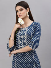 Stylum Women's Lehariya Printed Cotton Straight Kurta (TULUBLUE) Thumbnail