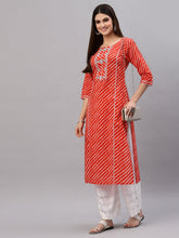 Stylum Women's Lehariya Printed Cotton Straight Kurta (TULUORANGE) Thumbnail