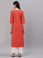Stylum Women's Lehariya Printed Cotton Straight Kurta (TULUORANGE) Thumbnail