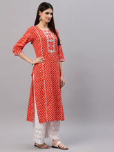 Stylum Women's Lehariya Printed Cotton Straight Kurta (TULUORANGE) Thumbnail