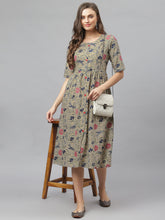 Stylum Women's Floral Printed Rayon Midi Flared Dress (TURINBEIGE) Thumbnail