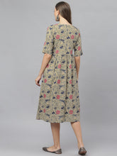 Stylum Women's Floral Printed Rayon Midi Flared Dress (TURINBEIGE) Thumbnail