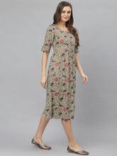 Stylum Women's Floral Printed Rayon Midi Flared Dress (TURINBEIGE) Thumbnail