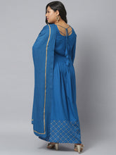 Stylum Women's Blue Printed Rayon Kurta and Dupatta Set (TealTriangleKD) Thumbnail