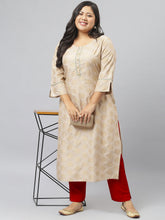 Stylum Women's Gold Printed Rayon Straight Kurta (ToruBeigekurta) Thumbnail