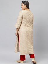 Stylum Women's Gold Printed Rayon Straight Kurta (ToruBeigekurta) Thumbnail