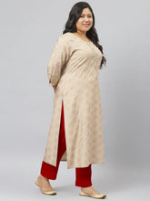 Stylum Women's Gold Printed Rayon Straight Kurta (ToruBeigekurta) Thumbnail