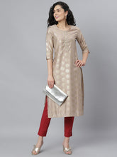 Stylum Women's Gold Printed Rayon Straight Kurta (Torubeige) Thumbnail