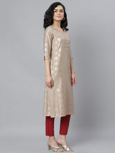 Stylum Women's Gold Printed Rayon Straight Kurta (Torubeige) Thumbnail