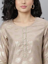 Stylum Women's Gold Printed Rayon Straight Kurta (Torubeige) Thumbnail