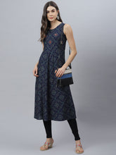 Stylum Women's Bandhani Print Rayon Flared Kurta (Vivoblue) Thumbnail