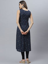 Stylum Women's Bandhani Print Rayon Flared Kurta (Vivoblue) Thumbnail