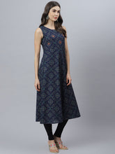 Stylum Women's Bandhani Print Rayon Flared Kurta (Vivoblue) Thumbnail