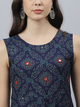 Stylum Women's Bandhani Print Rayon Flared Kurta (Vivoblue) Thumbnail