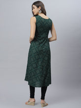 Stylum Women's Bandhani Print Rayon Flared Kurta (Vivogreen) Thumbnail