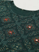 Stylum Women's Bandhani Print Rayon Flared Kurta (Vivogreen) Thumbnail