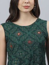 Stylum Women's Bandhani Print Rayon Flared Kurta (Vivogreen) Thumbnail