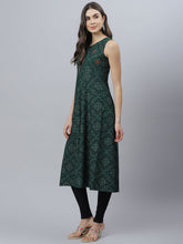 Stylum Women's Bandhani Print Rayon Flared Kurta (Vivogreen) Thumbnail