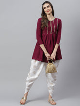 Stylum Women's Embellished Rayon Pleated kurta Dhoti Pant Set (Winedhotiset) Thumbnail