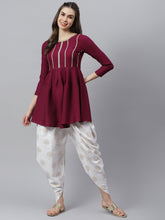 Stylum Women's Embellished Rayon Pleated kurta Dhoti Pant Set (Winedhotiset) Thumbnail
