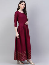 Stylum Women's Gold Print Rayon Flared Kurta Dupatta Set (Winetrianglekdset) Thumbnail