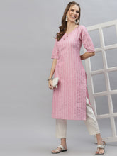 Stylum Women's Self Woven Striped Cotton Blend Straight Kurta (YASHIPINK) Thumbnail