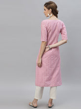 Stylum Women's Self Woven Striped Cotton Blend Straight Kurta (YASHIPINK) Thumbnail