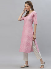 Stylum Women's Self Woven Striped Cotton Blend Straight Kurta (YASHIPINK) Thumbnail