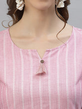 Stylum Women's Self Woven Striped Cotton Blend Straight Kurta (YASHIPINK) Thumbnail