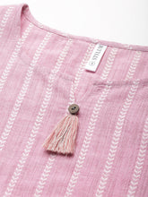 Stylum Women's Self Woven Striped Cotton Blend Straight Kurta (YASHIPINK) Thumbnail