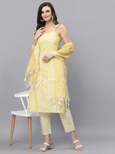 Stylum Women's Woven designed Cotton Blend Straight Kurta Pant Dupatta Set (YLWMELODY) Thumbnail