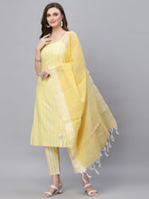 Stylum Women's Woven designed Cotton Blend Straight Kurta Pant Dupatta Set (YLWMELODY) Thumbnail