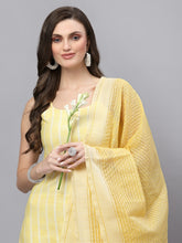Stylum Women's Woven designed Cotton Blend Straight Kurta Pant Dupatta Set (YLWMELODY) Thumbnail