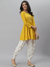 Stylum Women's Embellished Rayon Pleated kurta Dhoti Pant Set (Yellowdhotiset) Thumbnail