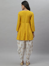 Stylum Women's Embellished Rayon Pleated kurta Dhoti Pant Set (Yellowdhotiset) Thumbnail