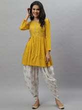 Stylum Women's Embellished Rayon Pleated kurta Dhoti Pant Set (Yellowdhotiset) Thumbnail