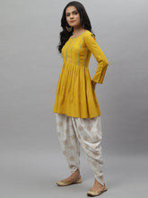 Stylum Women's Embellished Rayon Pleated kurta Dhoti Pant Set (Yellowdhotiset) Thumbnail